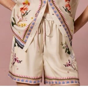 johnny was jade mayvis pull on shorts silk blend floral bird motif